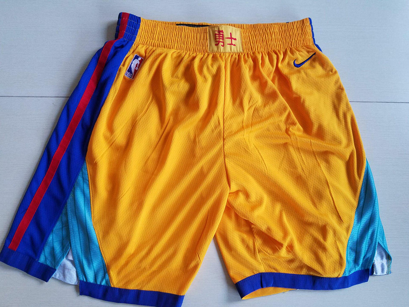 Men 2019 NBA Nike Golden State Warriors yellow shorts style2